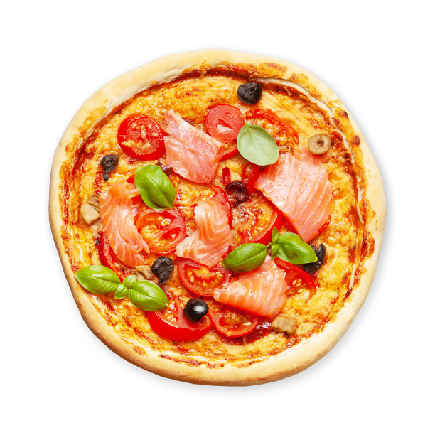 美味的自制三文鱼海鲜披萨图片下载