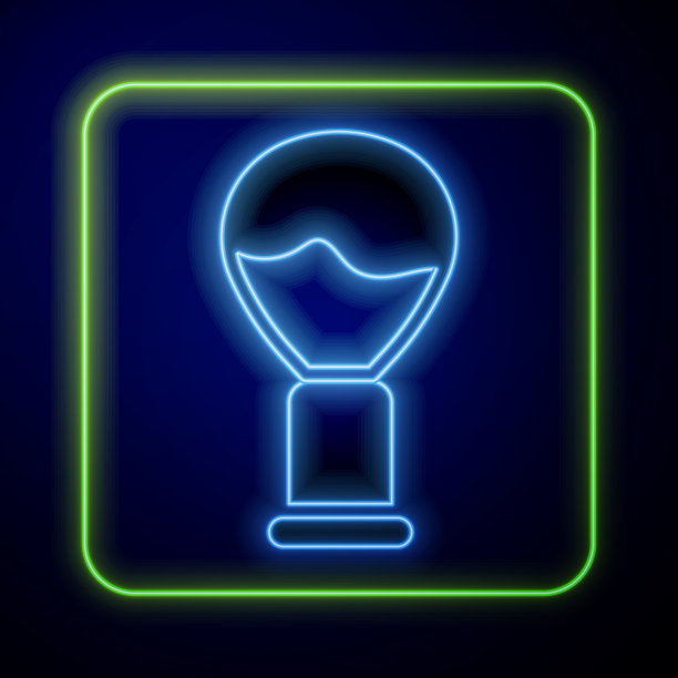 发光的霓虹灯剃须刷图标隔离在蓝色图片下载