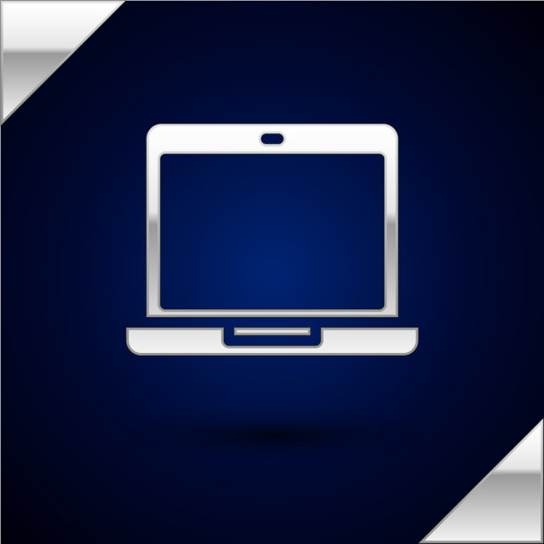 深蓝色孤立的银色笔记本电脑图标图片下载
