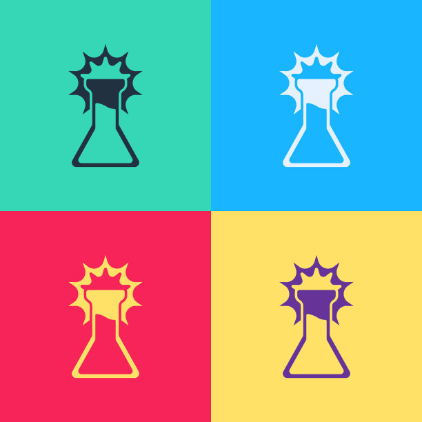 波普艺术试管和烧瓶图标隔离的颜色图片下载