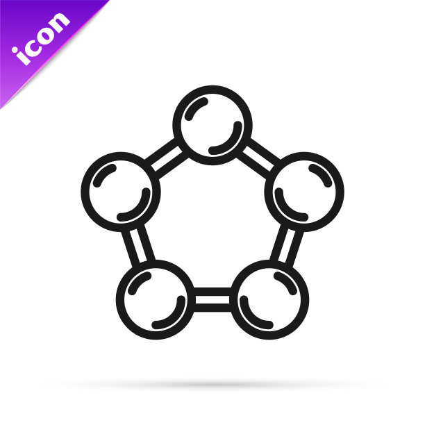 黑线分子图标孤立在白色上图片下载