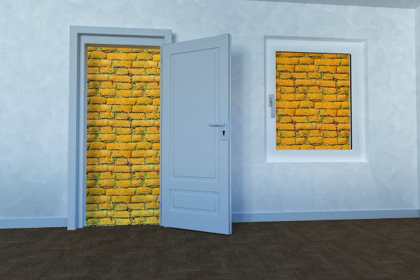 封锁，砖墙门窗(3d渲染)图片下载