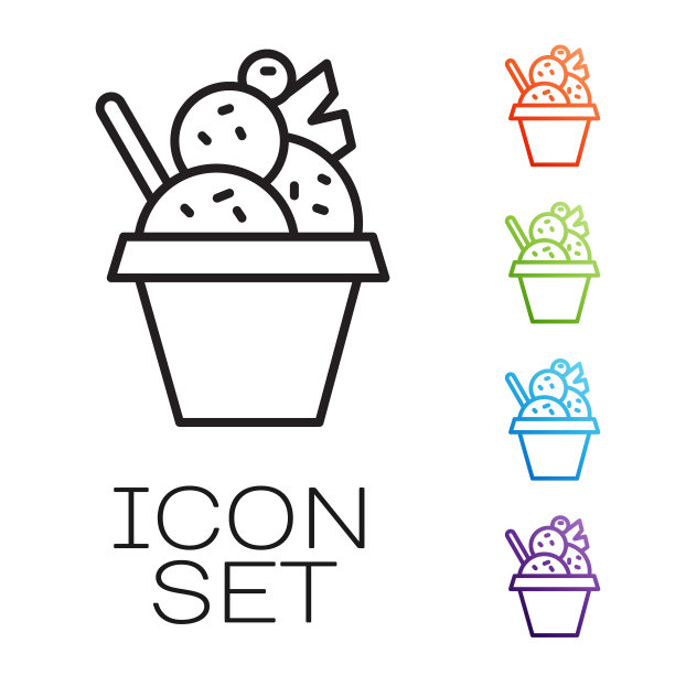 冰淇淋在碗上的图标用黑线隔开图片下载