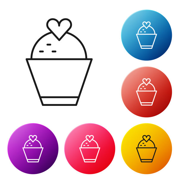 黑线婚礼蛋糕与心的图标隔离图片下载