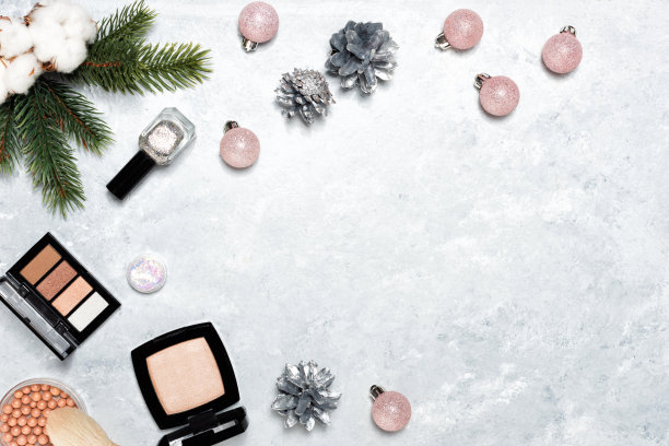 装饰化妆品和化妆工具大理石的背景图片下载