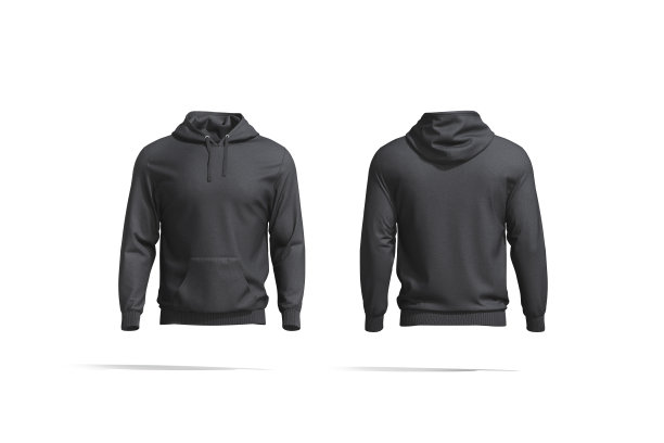 空白黑色帽衫与引擎盖模型，前和后视图图片下载