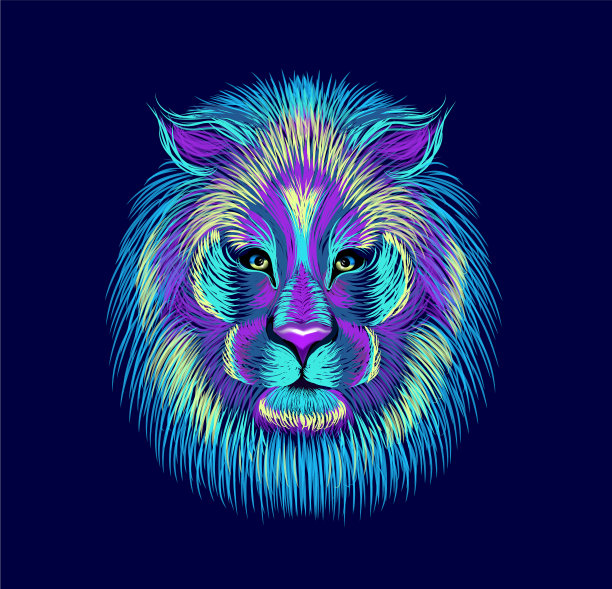狮头纹身抽象多色肖像图片下载