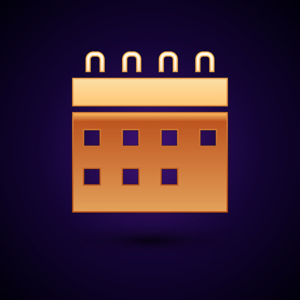 金色日历图标孤立在黑色背景图片下载