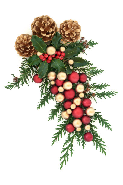 圣诞节日装饰品和绿色植物图片下载