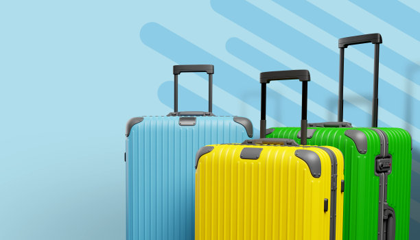 旅行包和空白的蓝色背景3D渲染图片下载