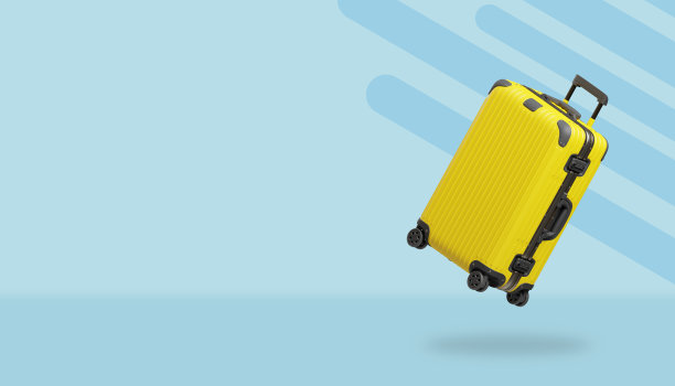 旅行包和空白的蓝色背景3D渲染图片下载