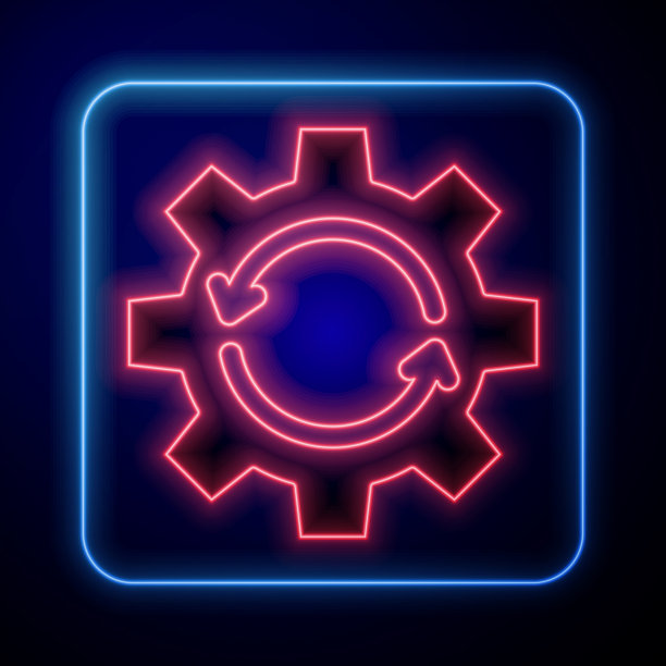 发光的霓虹灯齿轮和箭头作为工作流概念图片下载