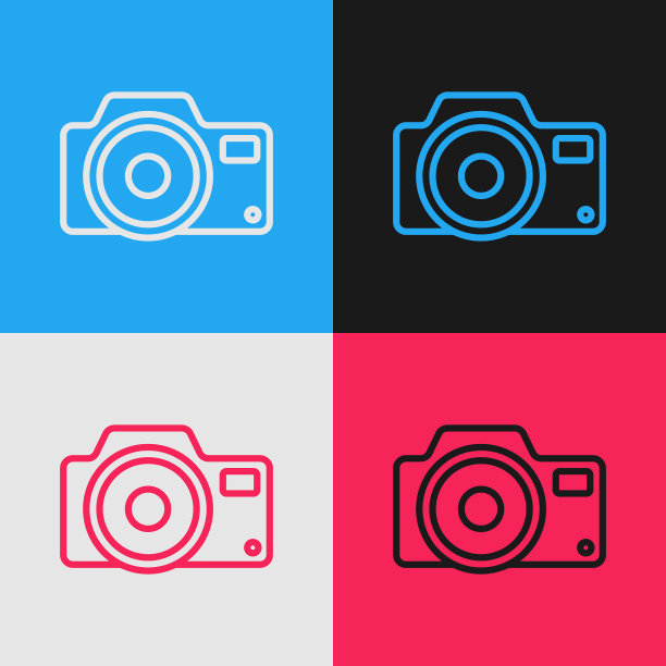 波普艺术线照片相机图标孤立的颜色图片下载