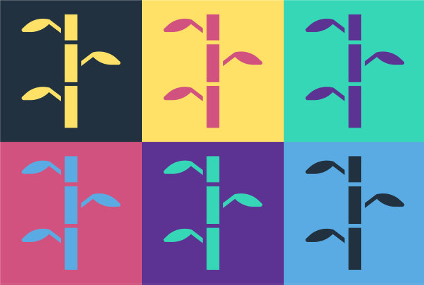 波普艺术竹茎与叶子图标孤立图片下载