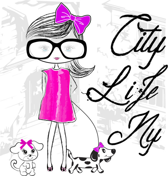 儿童女孩时尚t恤图形设计图片下载