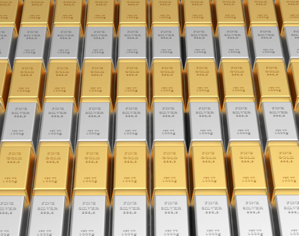 一排一排的金银条。图片下载