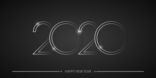 2020年快乐卡片，黑色线条文字图片下载