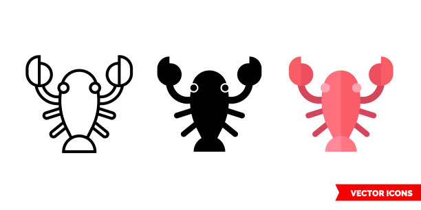 龙虾癌症图标3种类型孤立图片下载