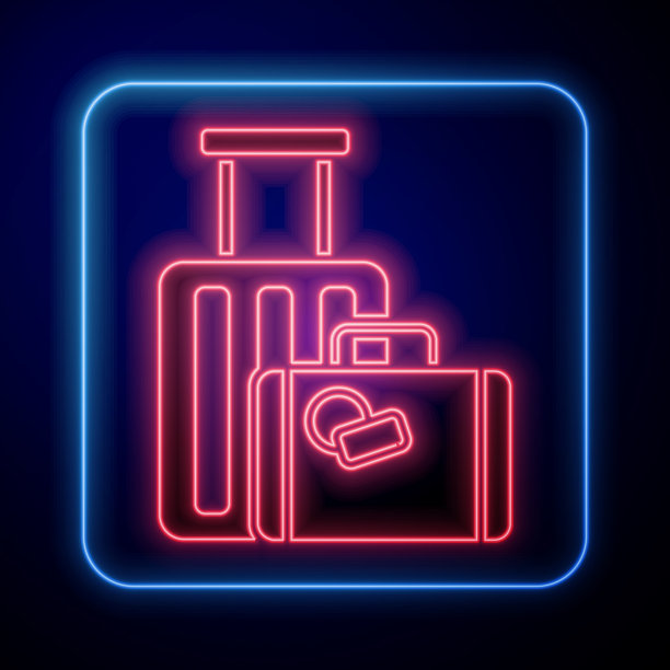 发光的霓虹灯旅行箱旅行图标孤立上图片下载