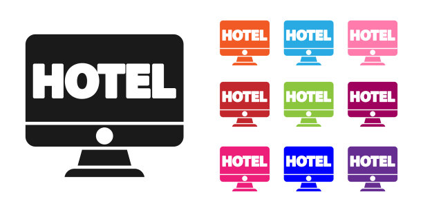 黑色在线酒店预订图标孤立在白色上图片下载