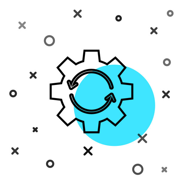 黑线齿轮和箭头作为工作流概念图片下载