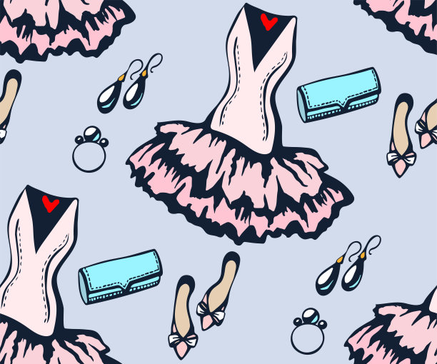 手绘矢量经典的衣服和配件。手绘墨水插图。现代装饰背景。矢量模式。印刷纺织品，布料，壁纸，剪贴簿图片下载