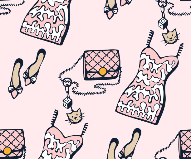 手绘矢量经典的衣服和配件。手绘墨水插图。现代装饰背景。矢量模式。印刷纺织品，布料，壁纸，剪贴簿图片下载