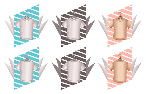 t恤悬挂矢量图标设置。短袖t恤彩色设计。前后视图。男士运动、休闲服装的标签。图片下载