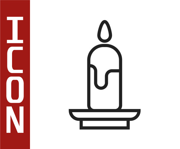 黑色线燃烧蜡烛图标孤立在白色图片下载