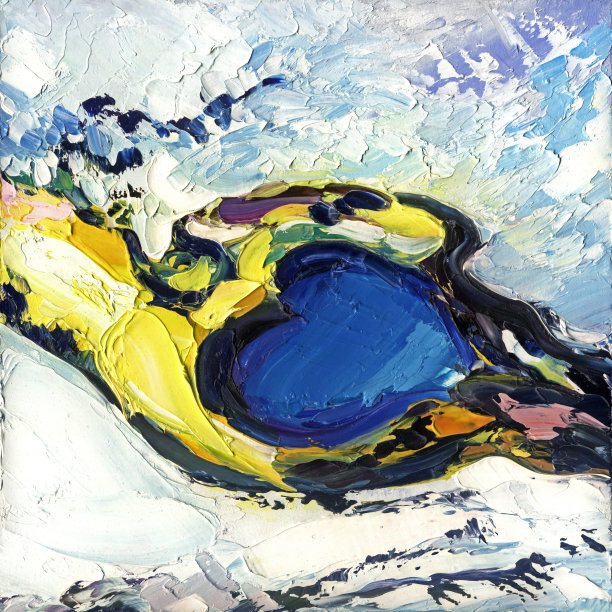 冰岛抽象油画心形蓝色湖泊图片下载