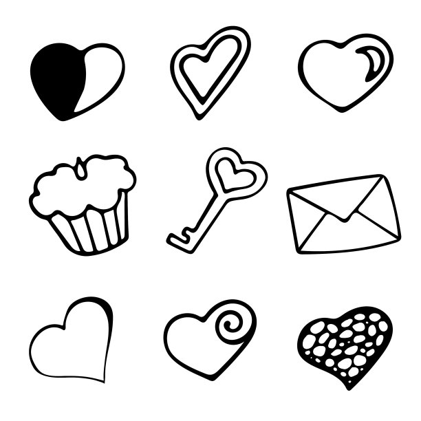 设手绘心形蛋糕钥匙和信封图片下载