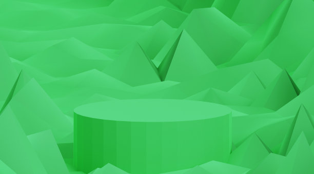 绿色圆柱形基座，抽象绿色背景与圆柱形基座，3d渲染图片下载