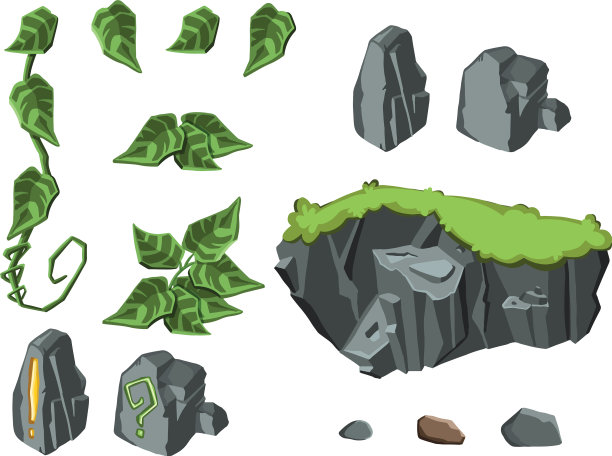 放置岩石和树叶图片下载