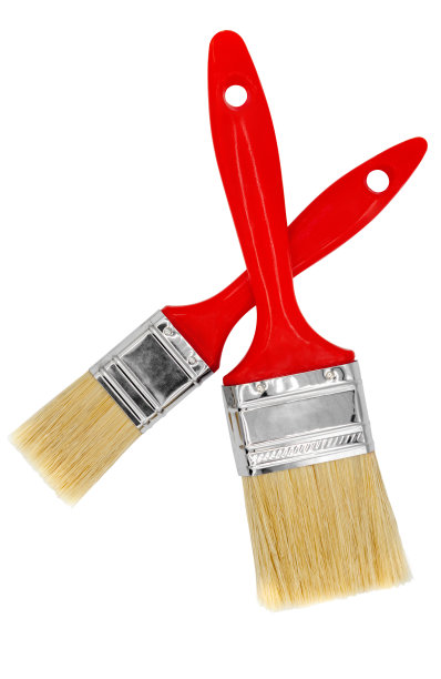 两个油漆刷隔离在白色，剪切路径包括图片下载