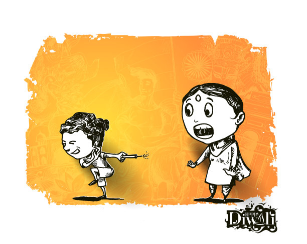 可爱的印度孩子享受鞭炮庆祝图片下载