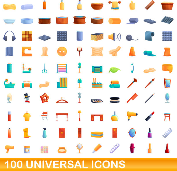 100个通用图标设置卡通风格图片下载