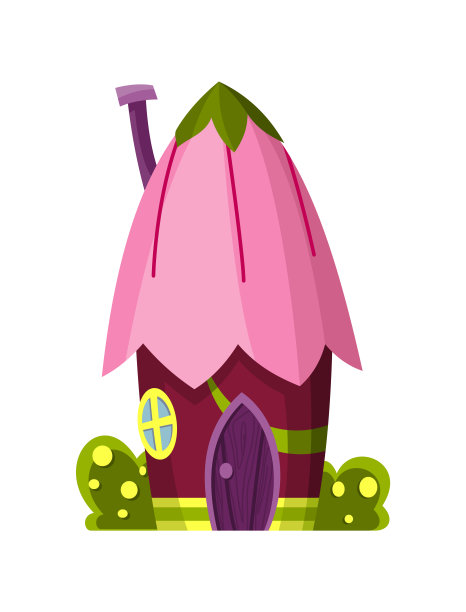 童话的房子。蘑菇形状的卡通房子。抽象的建筑。童话人物住房的彩色插图。向量幻想房子在白色的背景图片下载