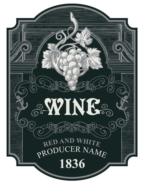 手绘的酒标上有一串葡萄图片下载
