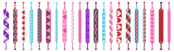 矢量一套彩色手工嬉皮友谊手链的线程孤立在白色的背景。情人节图片下载