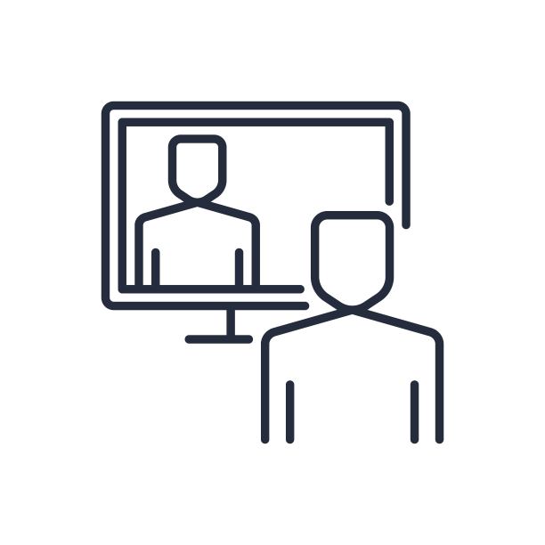在线会议、视频会议、虚拟培训图标。远程工作或学校概念矢量插图。图片下载