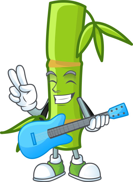 吉祥物用竹竿配合吉他表演图片下载