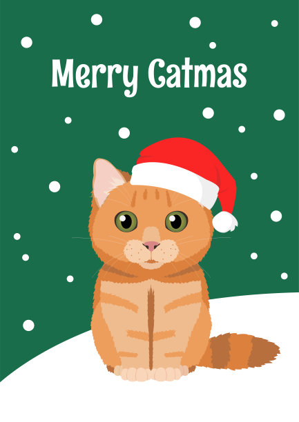 圣诞贺卡上有一只戴着红色圣诞帽的英国猫。图片下载