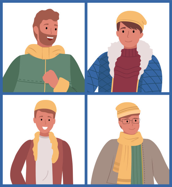 男人在暖和的衣服摆姿势，一组四张照片图片下载