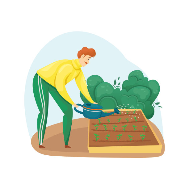 一个男人正在给苗圃浇水图片下载