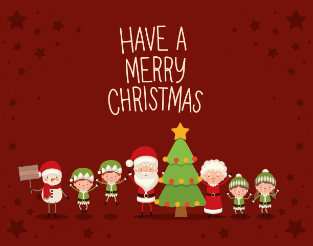 红色背景上的圣诞人物和圣诞节快乐字样图片下载