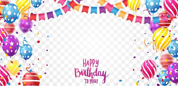 彩色的生日庆祝横幅气球和五彩纸屑图片下载
