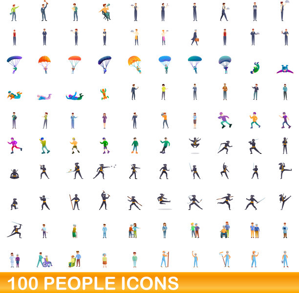 100人图标设置卡通风格图片下载