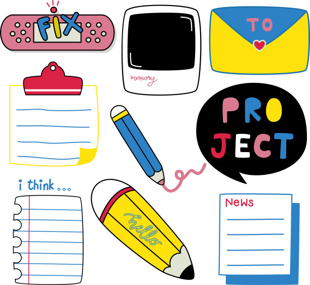 群贴它和文具装饰对象为数字规划师或子弹期刊图片下载