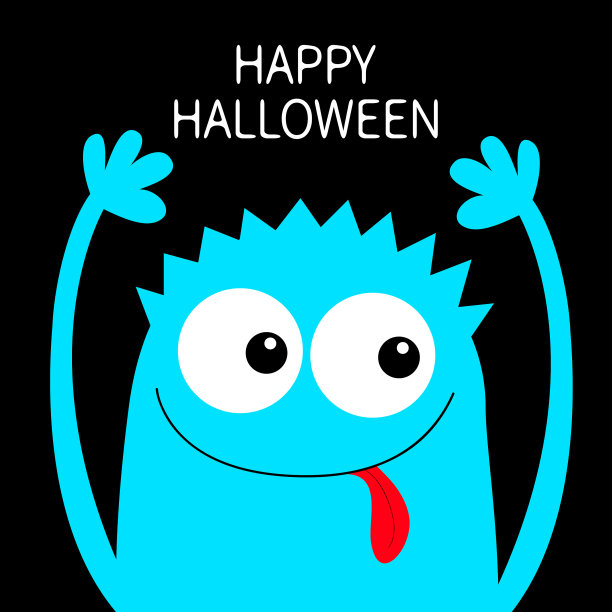 万圣节快乐怪物头蓝色剪影两个图片下载