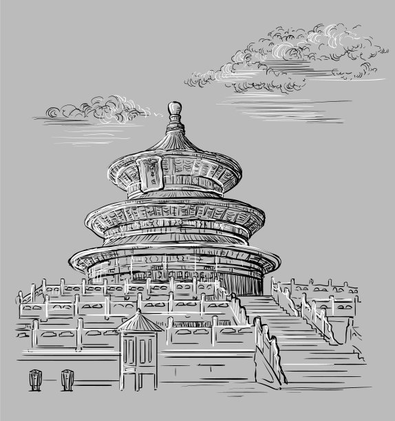 灰色中国手绘地标1图片下载